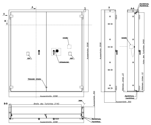 Technische Zeichnung Wertschutzraumtuer Klasse 3 2-flügelig
